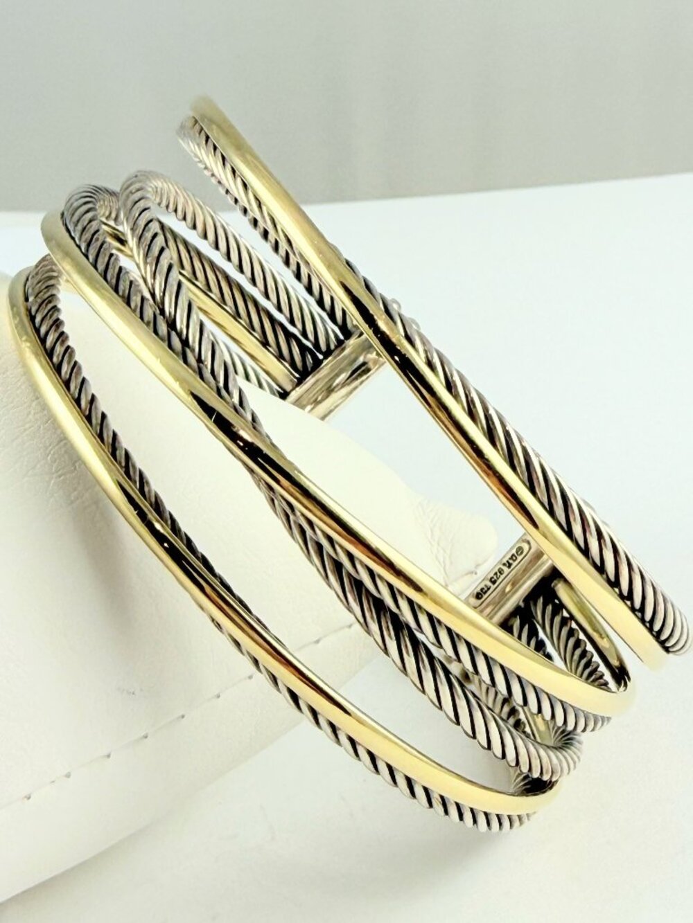 DAVID YURMAN SS & 18K WIDE CROSSOVER BRACELET